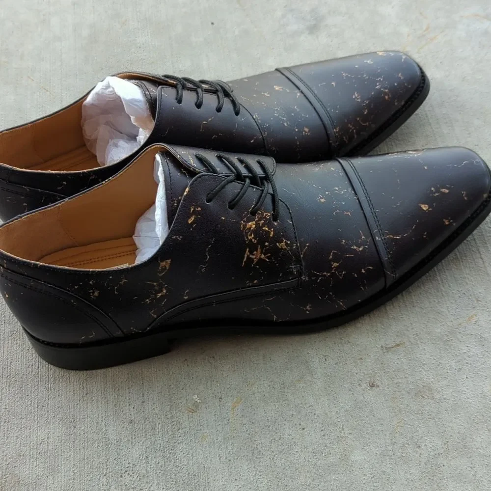 Thatcher Finch Men's Black Gold Flecked Luxury Formal‎ Dress Shoes Size 7